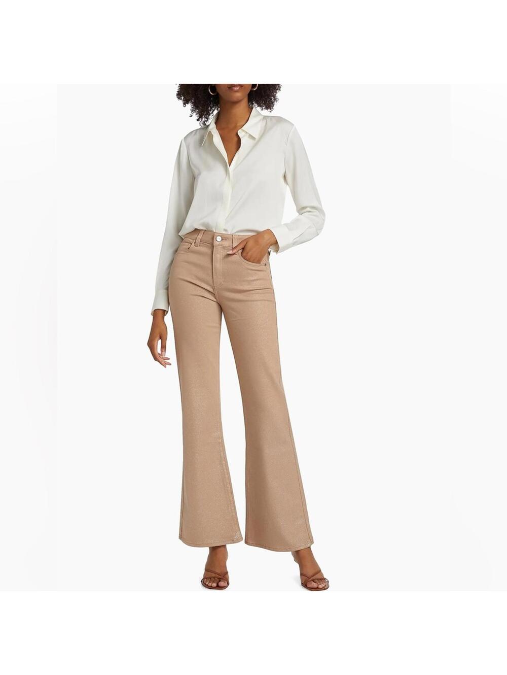 Paige Leenah Coated Flared Jeans Glitter Tan‎ Size 27
